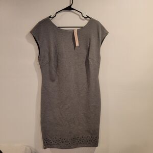 Banana Republic Gray Laser Cutout Hem Ponte Knit Sheath Dress Size 12 Petite